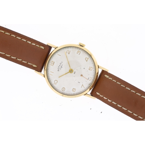 51 - 9CT VINTAGE ROTARY MECHANICAL WRISTWATCH, circular silver patina dial with arabic numeral hour marke... 