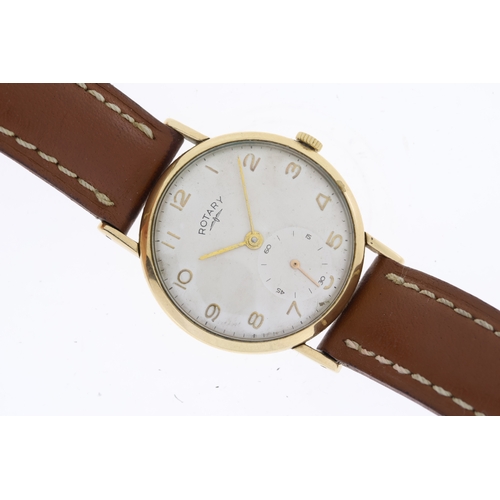 51 - 9CT VINTAGE ROTARY MECHANICAL WRISTWATCH, circular silver patina dial with arabic numeral hour marke... 
