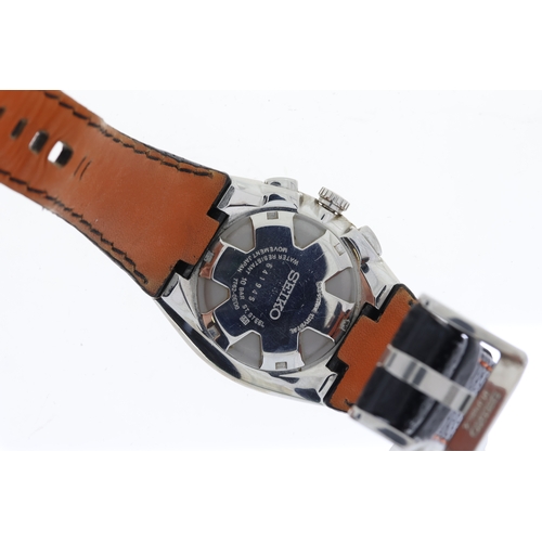 7 - SEIKO SPORTURA CHRONOGRAPH REFERENCE 7T62-03D0 BOX AND PAPERS, circular black dial with baton hour m... 