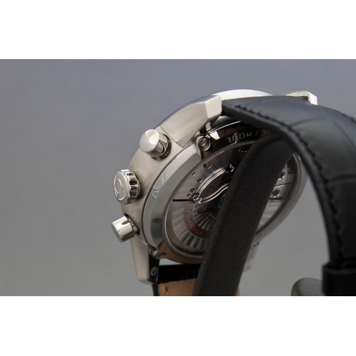 16 - OMEGA DE VILLE CO-AXIAL CHRONOGRAPH WITH BOX, circular sunburst blue dial with applied roman numeral... 