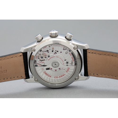 16 - OMEGA DE VILLE CO-AXIAL CHRONOGRAPH WITH BOX, circular sunburst blue dial with applied roman numeral... 
