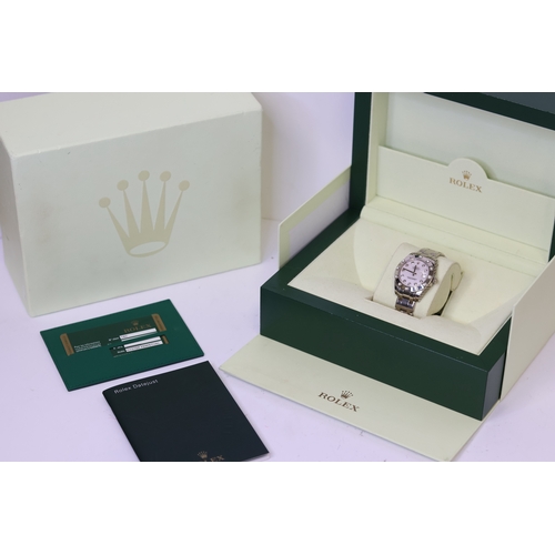 46 - ROLEX 18CT DATEJUST PEARLMASTER REFERENCE 81319 WITH BOX AND PAPERS 2013, mother of pearl diamond do... 