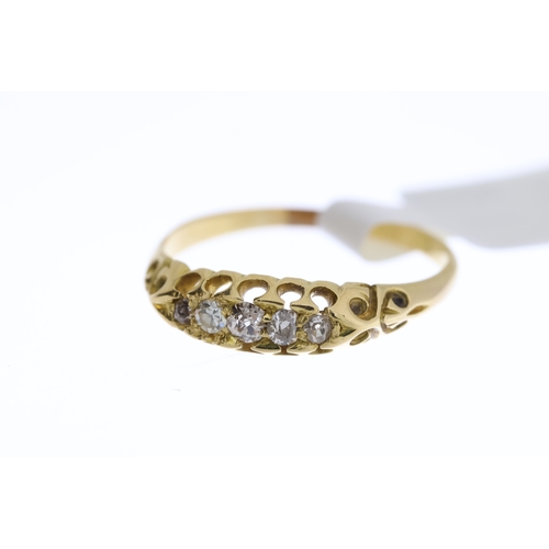 1009 - 18ct 5 stone carved half hoop ring