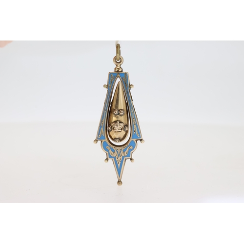 1010 - Edwardian Enamel Pendant, tested as 9ct, Crown to reverse, 3g