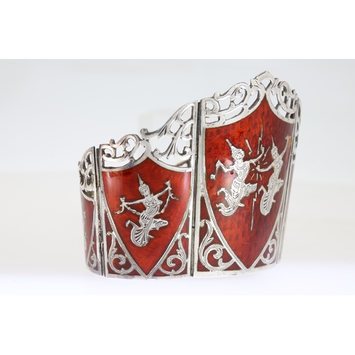 1024 - Red Enamel Siam Silver Bangle