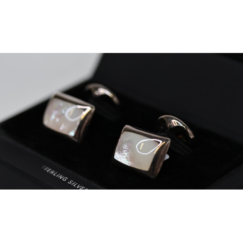 1034 - Silver mother of pearl cufflinks, boxed