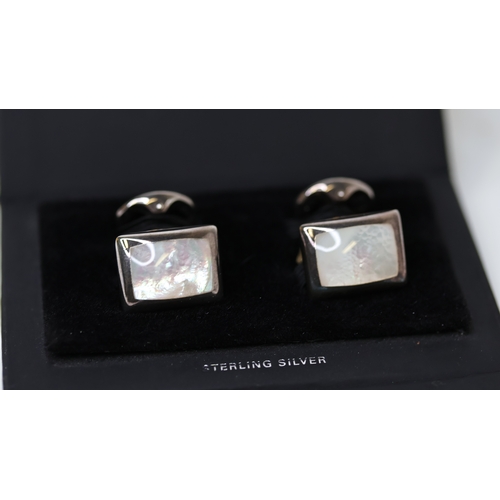 1034 - Silver mother of pearl cufflinks, boxed