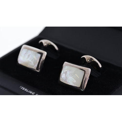 1034 - Silver mother of pearl cufflinks, boxed