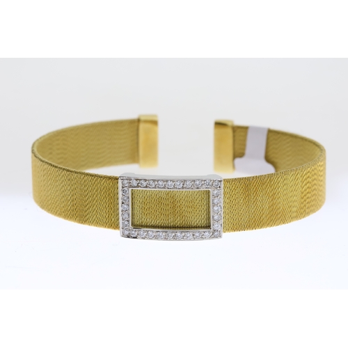 1035 - 18ct Diamond Set Bi-Colour Bangle, yellow gold half bangle with textured design, a white gold collar... 