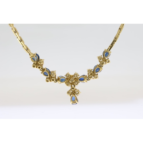 1036 - Sapphire and Diamond Necklace, claw set sapphires and diamonds, 1/4 rivera style, in 18ct yellow gol... 