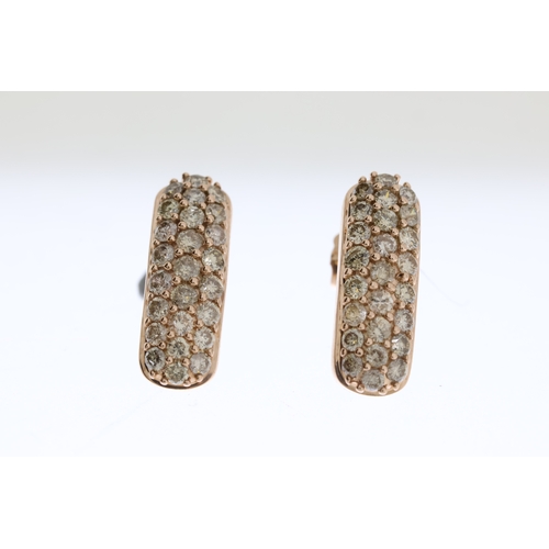 1037 - Diamond 1/2 hoops, bombe set diamond earrings in rose gold, 9ct