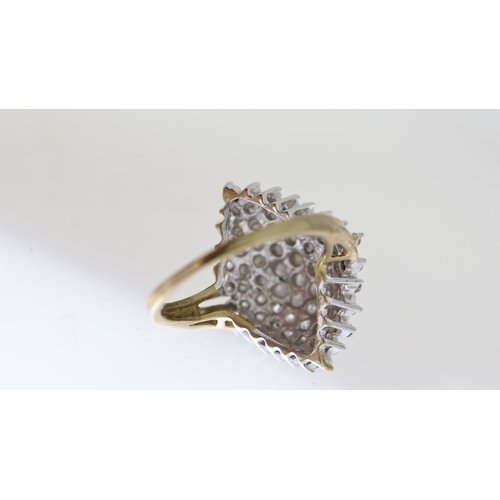 1047 - 9ct White And Yellow Gold Diamond Navette Shaped Cluster Cocktail Ring (6.6g)