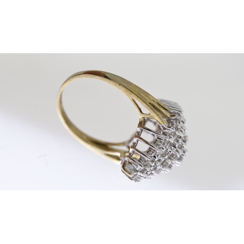 1047 - 9ct White And Yellow Gold Diamond Navette Shaped Cluster Cocktail Ring (6.6g)