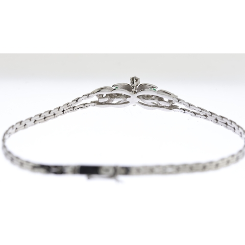 1051 - 9ct White Gold Diamond And Emerald Moon Detail Six Stone Split Chain Bracelet (5.7g)