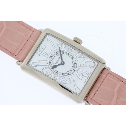 13 - 18CT FRANK MULLER LONG ISLAND AUTOMATIC, rectangular silver dial with arabic numeral hour markers, a... 