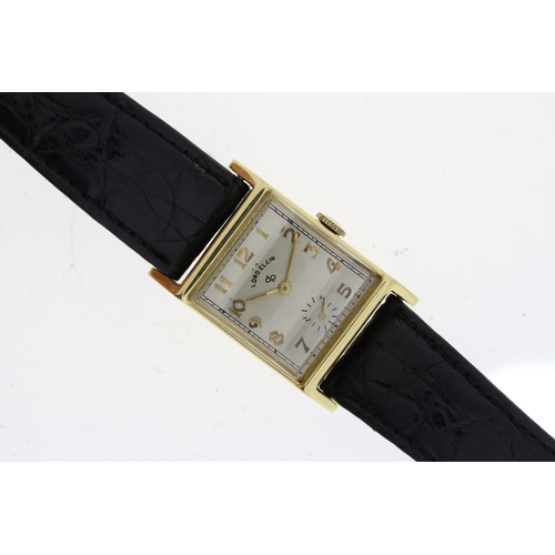 14 - 14CT VINTAGE LORD ELGIN MECHANICAL WRISTWATCH, square silver dial with arabic numeral hour markers, ... 