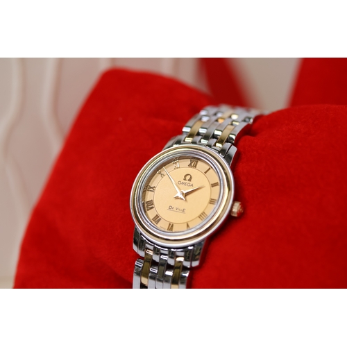 15 - LADIES OMEGA DE VILLE PRESTIGE REFERENCE 43701200 CIRCA 2011 WITH BOX AND PAPERS, 22mm stainless ste... 