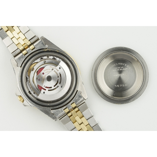 227 - ROLEX OYSTER PERPETUAL DATE GMT-MASTER STEEL & GOLD REF. 16753 CIRCA 1987, circular black dial with ... 