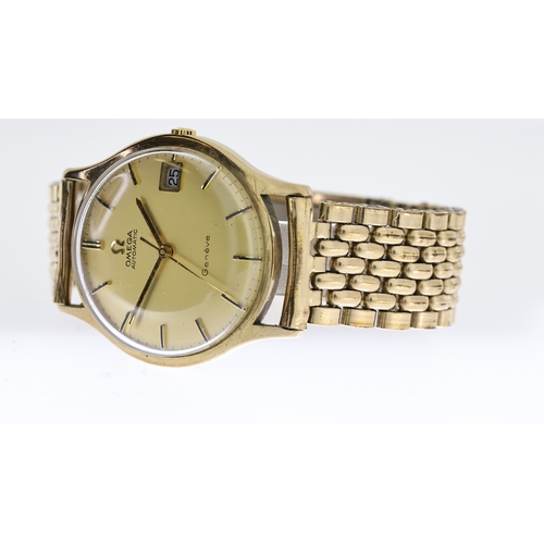 257 - VINTAGE 9CT OMEGA GENEVE AUTOMATIC CIRCA 1969, circular champagne dial with baton hour markers, date... 