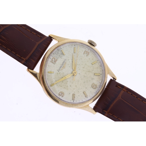 266 - 9CT VINTAGE LONGINES MECHANICAL WRISTWATCH CIRCA 1950's circular silver patina dial with baton and a... 