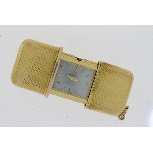 273 - GOLD CASED MOVADO TRAVEL FOB REF 252, engine turned case, opens to revel Movado signed dial, winding... 