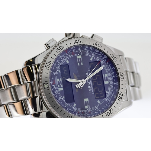 283 - BREITLING B-1 QUARTZ WATCH REFERENCE A78362, circular grey dial with baton and arabic numerals, bi-d... 