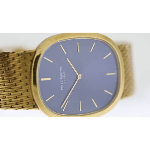 285 - 18CT PATEK PHILIPPE ELLIPSE AUTOMATIC REFERENCE 3938 BOX AND PAPERS 1983, oval sunburst blue dial wi... 