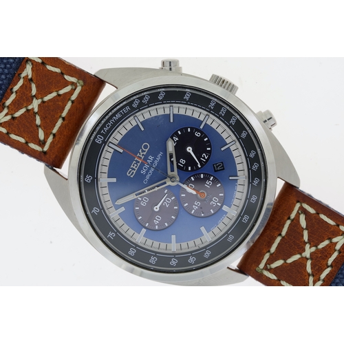 297 - SEIKO SOLAR CHRONOGRAPH REFERENCE V175-0EN0, circular sunburst blue dial with baton hour markers, si... 