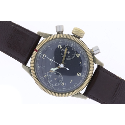 316 - VINTAGE TUTIMA GLASHUTTE UROFA 59 PILOT CHRONOGRAPH GERMAN MILITARY WATCH, circular brown dial with ... 