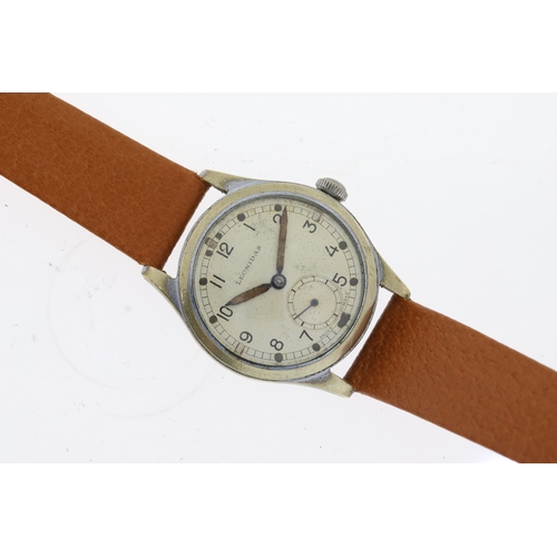 318 - VINTAGE LEONIDAS ATP BRITISH MILITARY WW2 WATCH, circular silver dial with patina, arabic numeral ho... 