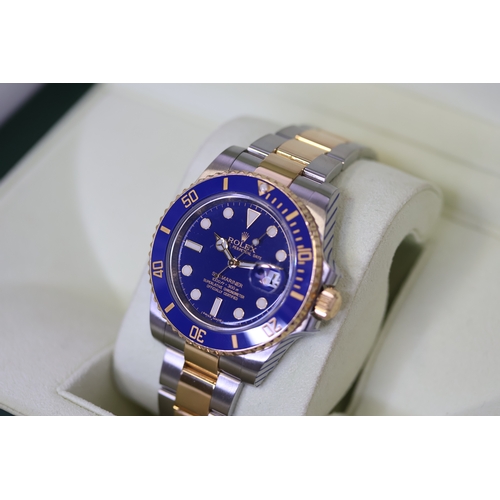 33 - ROLEX SUBMARINER DATE 'BLUESY' REFERENCE 116613LB BOX AND PAPERS 2011 *RECENTLY SERVICED*, circular ... 