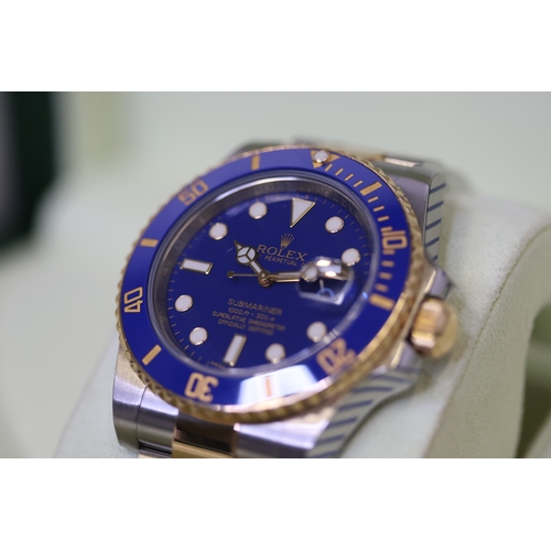 33 - ROLEX SUBMARINER DATE 'BLUESY' REFERENCE 116613LB BOX AND PAPERS 2011 *RECENTLY SERVICED*, circular ... 