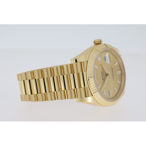 34 - 18CT ROLEX DAY DATE 40 DIAMOND DIAL REFERENCE 228238 BOX AND PAPERS 2023, circular sunburst gold dia... 