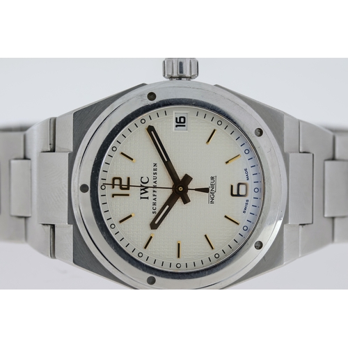 36 - IWC INGENIEUR MID SIZE AUTOMATIC REFERENCE 4515 WITH BOX, circular silver textured dial with rose go... 