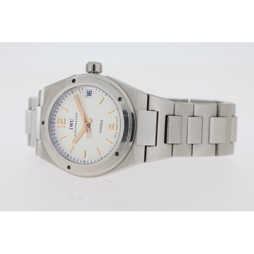 36 - IWC INGENIEUR MID SIZE AUTOMATIC REFERENCE 4515 WITH BOX, circular silver textured dial with rose go... 