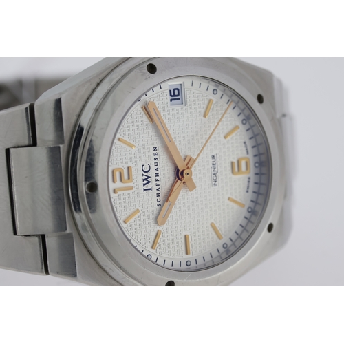 36 - IWC INGENIEUR MID SIZE AUTOMATIC REFERENCE 4515 WITH BOX, circular silver textured dial with rose go... 