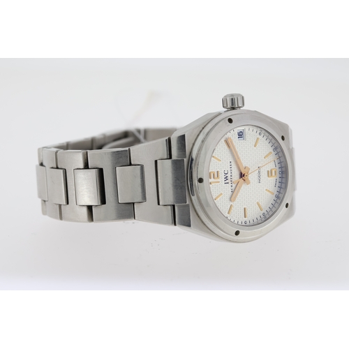 36 - IWC INGENIEUR MID SIZE AUTOMATIC REFERENCE 4515 WITH BOX, circular silver textured dial with rose go... 