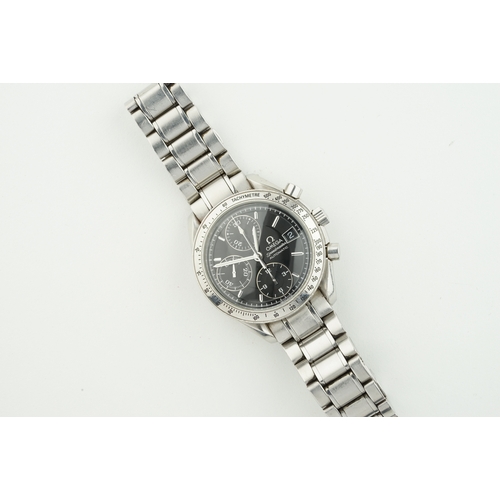 49 - OMEGA SPEEDMASTER DATE W/ GUARANTEE CARD, circular black dial with hour markers and hands, 39mm stai... 