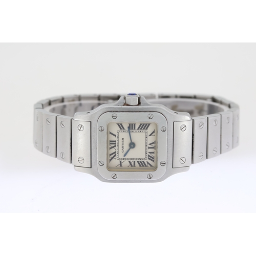 5 - CARTIER SANTOS GALBEE QUARTZ REFERENCE 1565 WITH BOX, square white dial with roman numeral hour mark... 