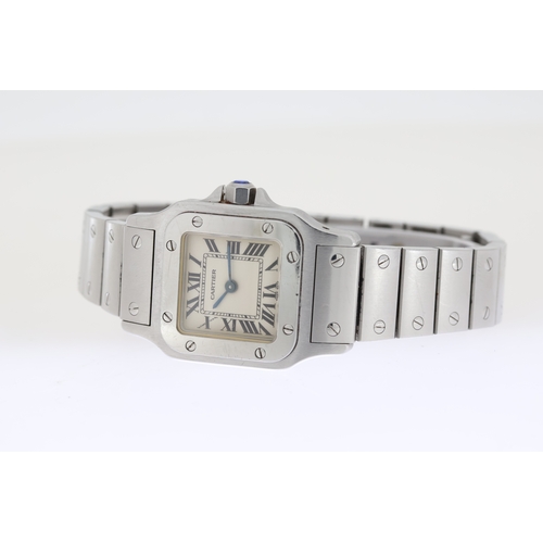 5 - CARTIER SANTOS GALBEE QUARTZ REFERENCE 1565 WITH BOX, square white dial with roman numeral hour mark... 