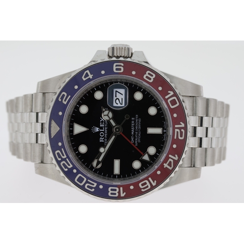 50 - ROLEX GMT MASTER II 'PEPSI' REFERENCE 126710BLRO WITH PAPERS 2020, circular black dial with applied ... 