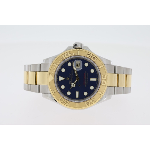 52 - ROLEX YACTHMASTER 40 STEEL AND GOLD 16623 BOX AND PAPERS 2007, circular sunburst blue dial with gold... 