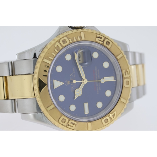 52 - ROLEX YACTHMASTER 40 STEEL AND GOLD 16623 BOX AND PAPERS 2007, circular sunburst blue dial with gold... 