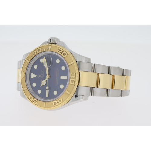 52 - ROLEX YACTHMASTER 40 STEEL AND GOLD 16623 BOX AND PAPERS 2007, circular sunburst blue dial with gold... 