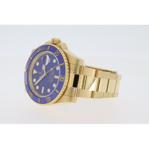 55 - 18CT ROLEX SUBMARINER DATE 'BLUESY' REFERENCE 116618 WITH BOX, circular gloss blue dial with gold ap... 