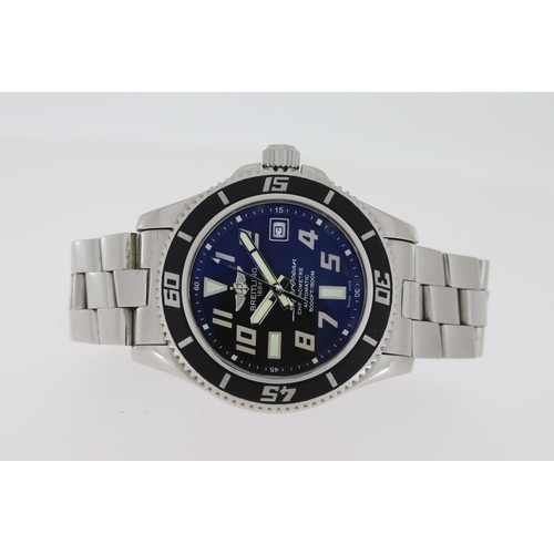 56 - BREITLING SUPEROCEAN AUTOMATIC REFERENCE A17364 WITH BOX, circular black dial with arabic numeral ho... 