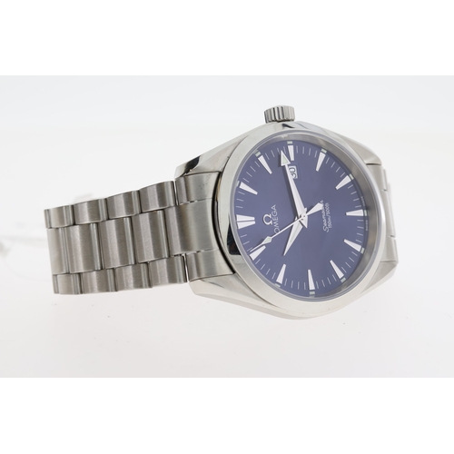 58 - OMEGA SEAMASTER AQUA TERRA QUARTZ WITH BOX CIRCA 1998, circular sunburst blue dial with applied hour... 