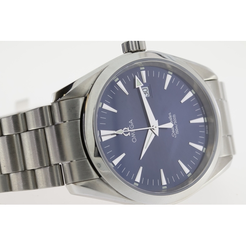 58 - OMEGA SEAMASTER AQUA TERRA QUARTZ WITH BOX CIRCA 1998, circular sunburst blue dial with applied hour... 