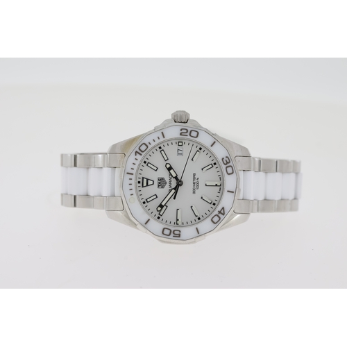 61 - LADIES TAG HEUER AQUARACER 300M REFERENCE WAY131B WITH BOX, white dial with white outer bezel, stian... 