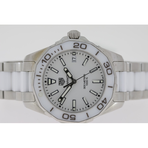 61 - LADIES TAG HEUER AQUARACER 300M REFERENCE WAY131B WITH BOX, white dial with white outer bezel, stian... 